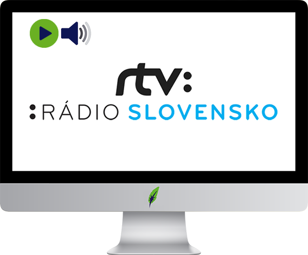 Afbeelding computerscherm met logo radiozender Rádio Slovensko - Slowakije - in kleur op transparante achtergrond - 600 * 496 pixels